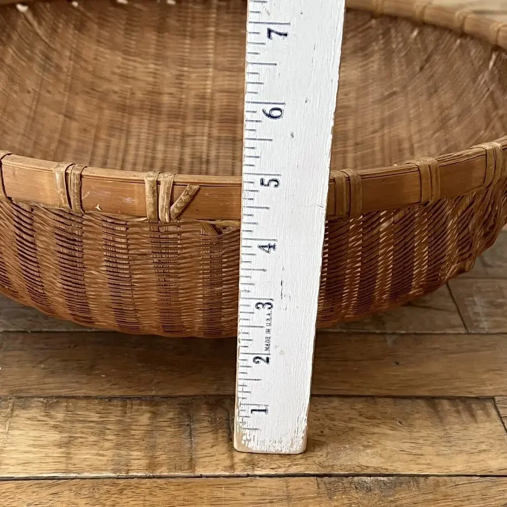Vintage Hand Woven Sieve Woven Split Bamboo Winnowing Round Basket Tray 14